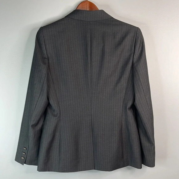 CALVIN KLEIN Pinstripe Structured Blazer Single Breasted Dark Grey Preppy Size 8 - Picture 7 of 12
